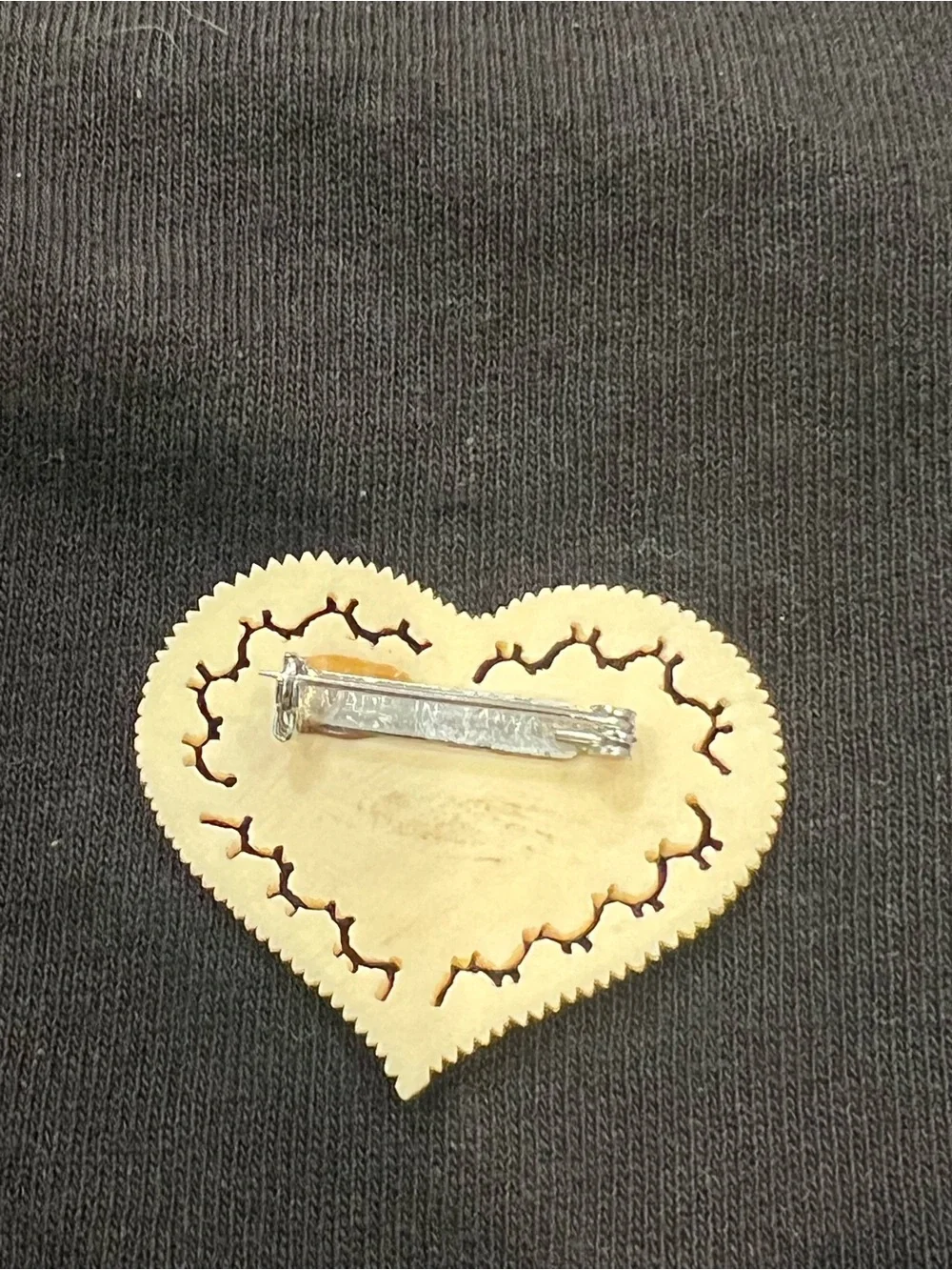 Vintage Celluloid Carved Floral Rose Heart Brooch
